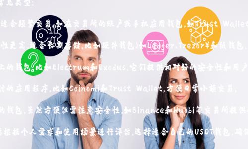 关于USDT钱包的种类，以下是一些常见类型：

1. **热钱包**：这些钱包始终在线，适合频繁交易，如在交易所的账户或手机应用钱包，如Trust Wallet、Exodus等。

2. **冷钱包**：这些钱包离线，安全性更高，适合长期存储，比如硬件钱包（如Ledger、Trezor）和纸钱包。

3. **桌面钱包**：安装在个人电脑上的钱包，比如Electrum和Exodus，它们提供相对好的安全性和用户控制。

4. **移动钱包**：专为移动设备设计的应用程序，比如Coinomi和Trust Wallet，方便日常小额交易。

5. **网页版钱包**：通过网站访问的钱包，虽然方便但需注意安全性，如Binance和Huobi等交易所提供的在线钱包。

每种钱包都有其优缺点，选择时需要根据个人需求和使用场景进行评估。选择适合自己的USDT钱包，确保资金安全，同时提高交易的便利性。